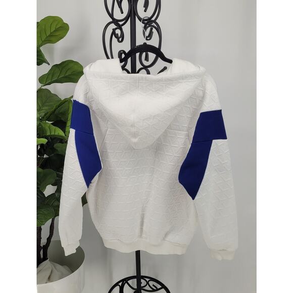 Adidas Originals Womens Size S White Blue Stripe Big Logo Geo Pattern Hoodie - Picture 2 of 5